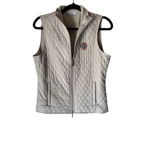 ASHWORTH Diamond Quilted Vest Beige Embroidered Illinois State Logo size small